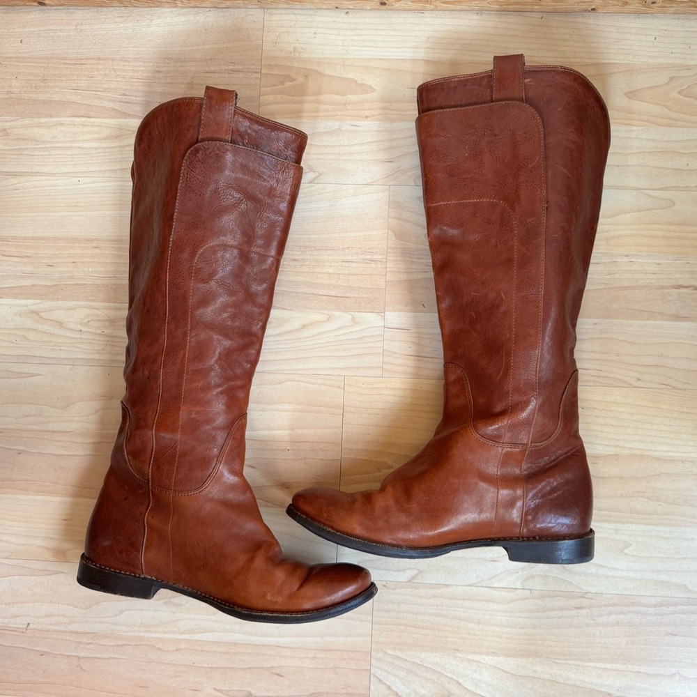FRYE Boots Tall Riding Paige Cognac Brown Leather 8.5 Capsule Boho Horseback